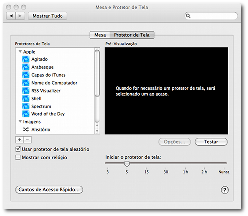 Preferências do protetor de tela
