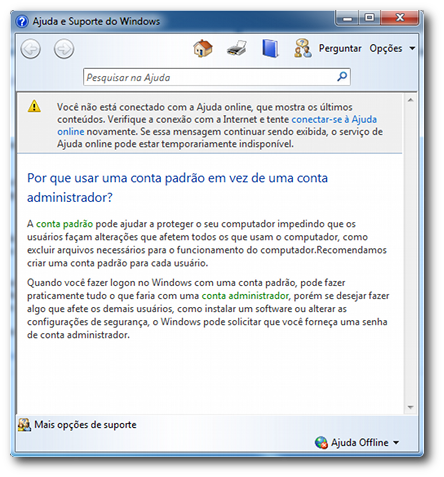 Ajuda sobre os tipos de contas no Windows 7
