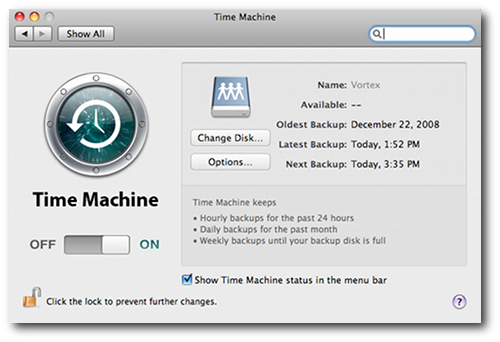 Preferências do Time Machine