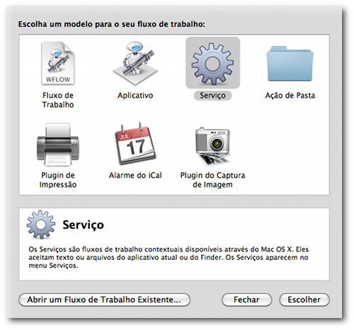 Modelos de fluxo de trabalho no Automator
